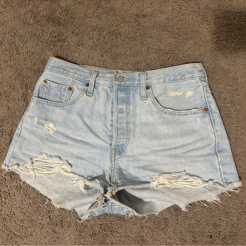 Levi's Light Blue Ripped Jean Shorts